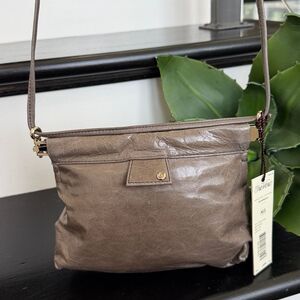 Tre Vero genuine leather shoulder crossbody handbag purse neutral taupe NWT gift